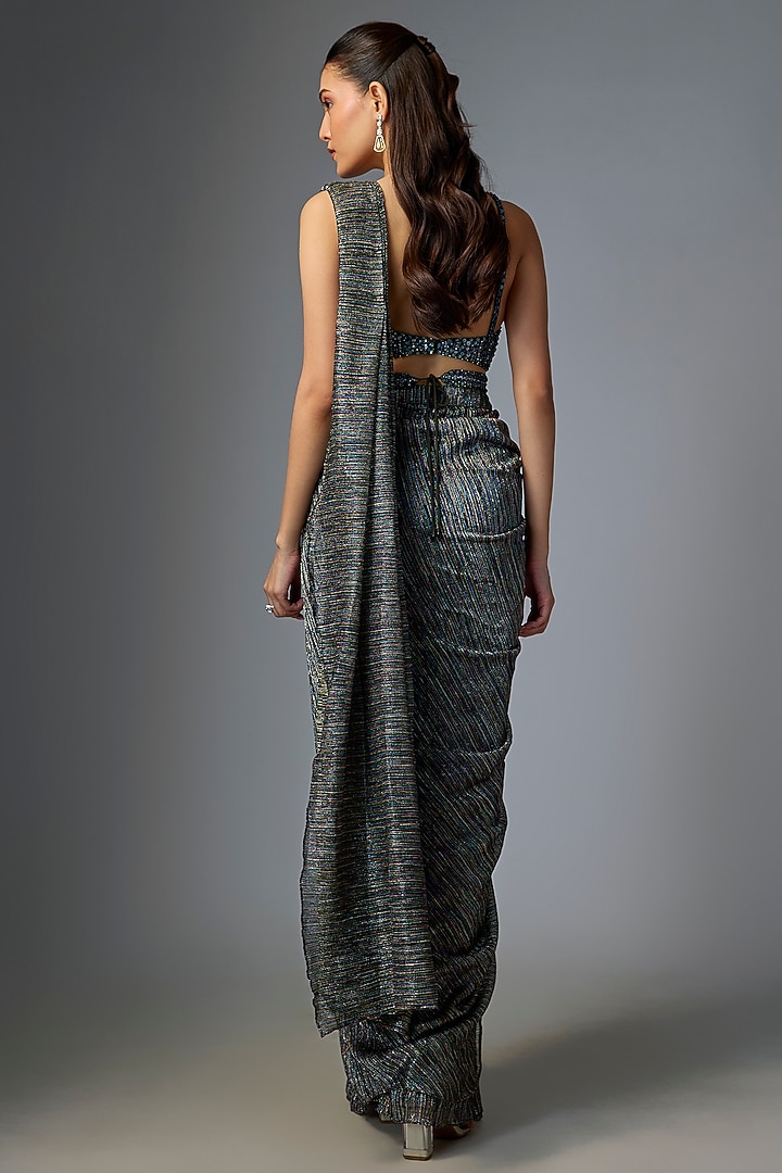 Black Lurex Wedding Saree Set by Seema Gujral at Pernia's Pop Up Shop