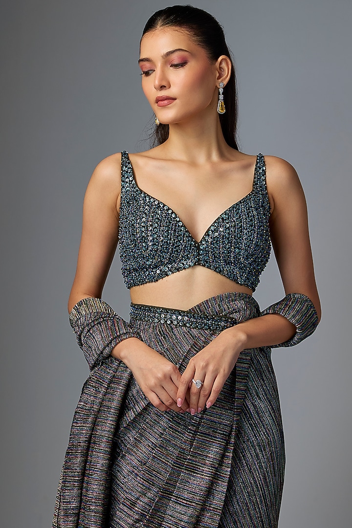 Black Lurex Wedding Saree Set by Seema Gujral at Pernia's Pop Up Shop