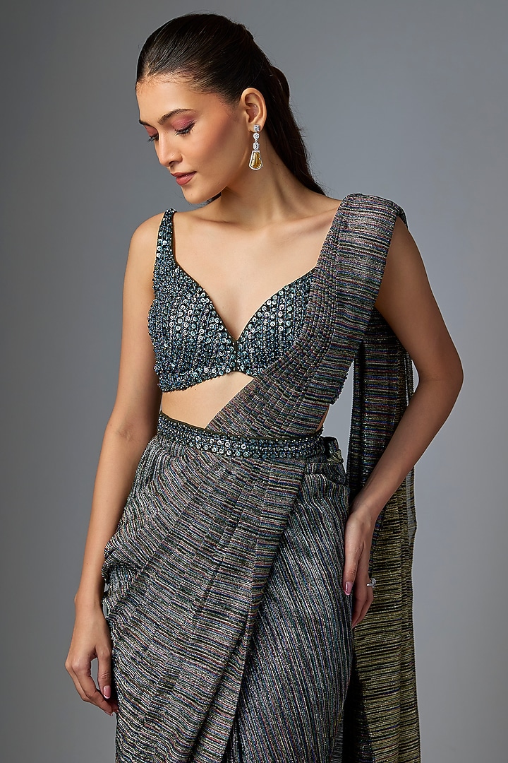 Black Lurex Wedding Saree Set by Seema Gujral at Pernia's Pop Up Shop