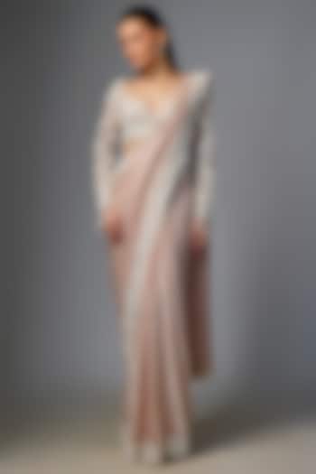 Peach Chiffon Reception Saree Set by Seema Gujral at Pernia's Pop Up Shop