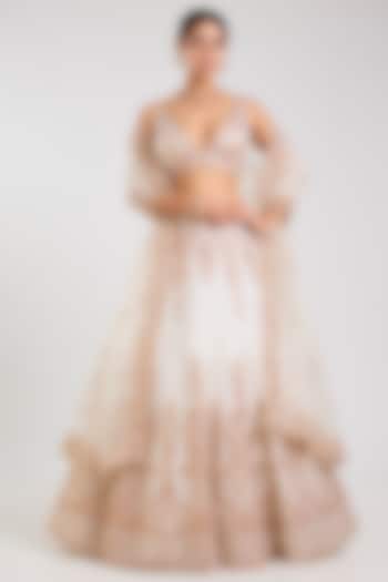 Ivory & Rose Gold Organza Embellished Bridal Lehenga Set by Seema Gujral at Pernia's Pop Up Shop