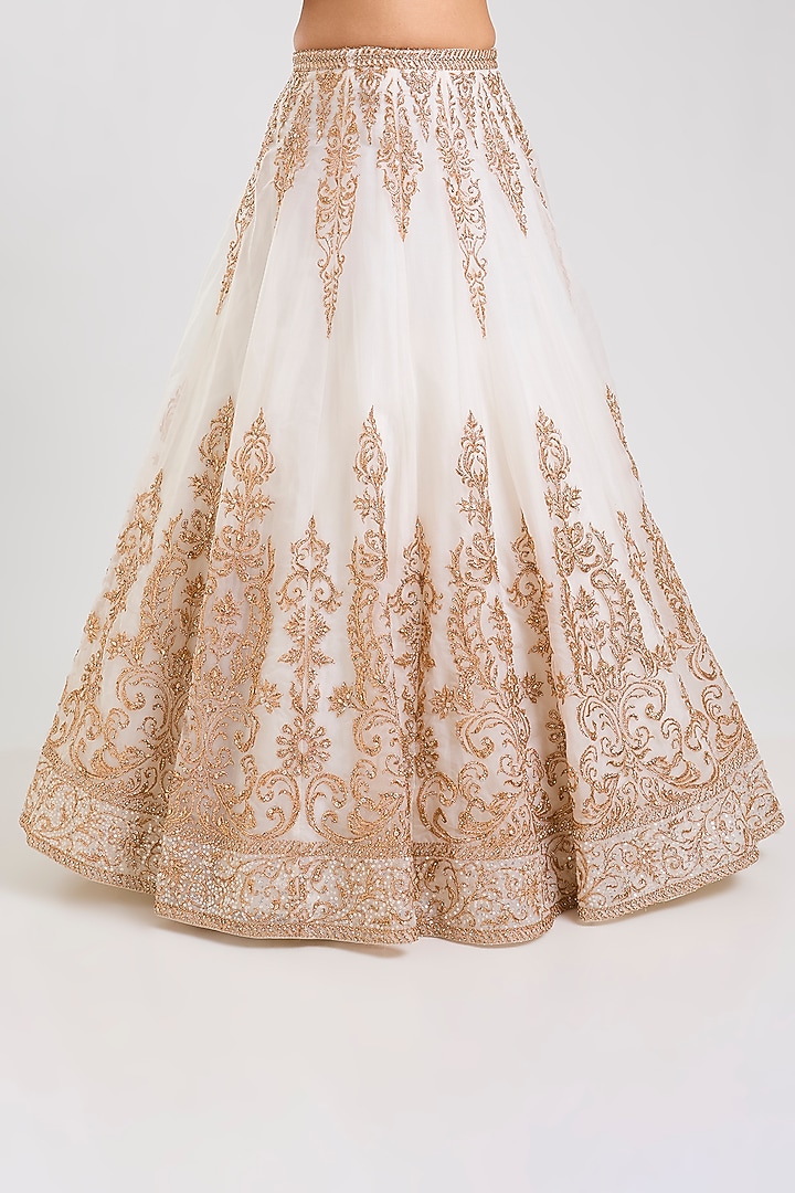Ivory & Rose Gold Organza Embellished Bridal Lehenga Set by Seema Gujral at Pernia's Pop Up Shop