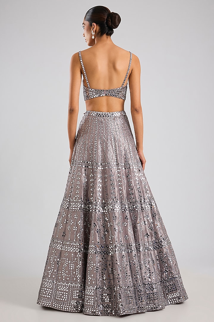 Grey Tissue Embroidered Bridal Lehenga Set by Seema Gujral at Pernia's Pop Up Shop
