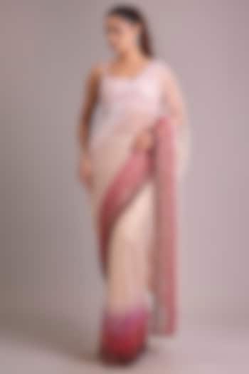 Pink Ombre Net Reception Saree Set by Seema Gujral at Pernia's Pop Up Shop