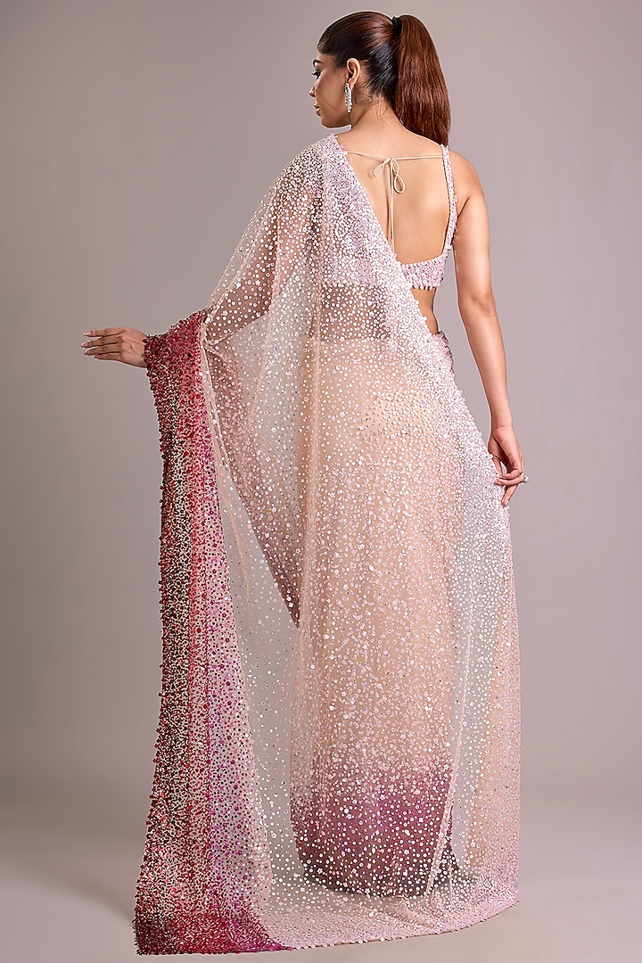 Pink Ombre Net Reception Saree Set by Seema Gujral at Pernia's Pop Up Shop