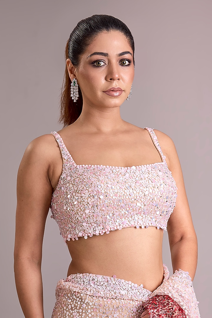 Pink Ombre Net Reception Saree Set by Seema Gujral at Pernia's Pop Up Shop