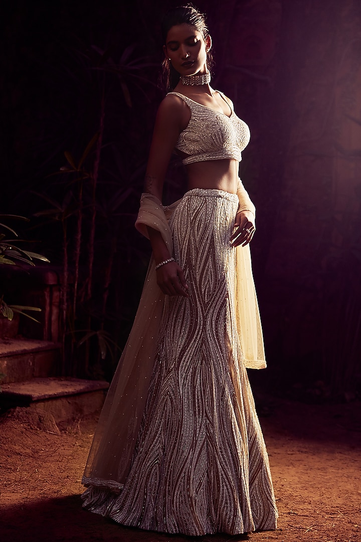 Nude Embroidered Bridal Lehenga Set by Seema Gujral at Pernia's Pop Up Shop
