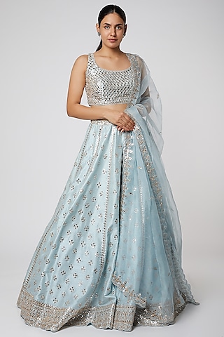 Pastel Blue Embroidered Lehenga Set by Seema Gujral