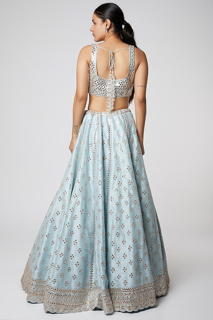 Pastel Blue Embroidered Wedding Lehenga Set by Seema Gujral at Pernia's Pop Up Shop