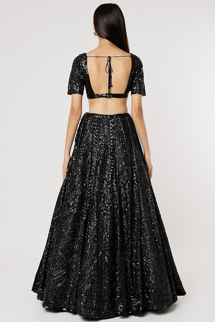 Black Embroidered Bridal Lehenga Set by Seema Gujral at Pernia's Pop Up Shop