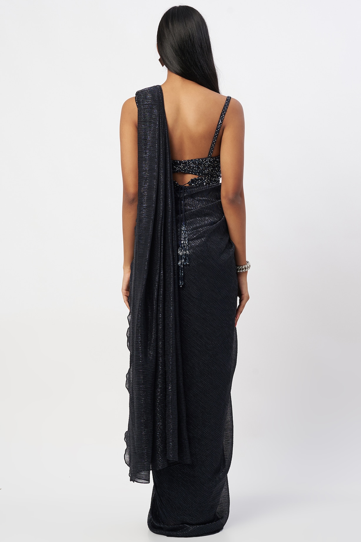 PRE-DRAPED MID NIGHT NAVY BLUE SAREE