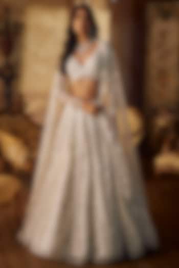 Ivory Net Thread Embroidered Bridal Lehenga Set by Seema Gujral at Pernia's Pop Up Shop