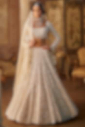 Nude Net Crystal Embroidered Bridal Lehenga Set by Seema Gujral at Pernia's Pop Up Shop
