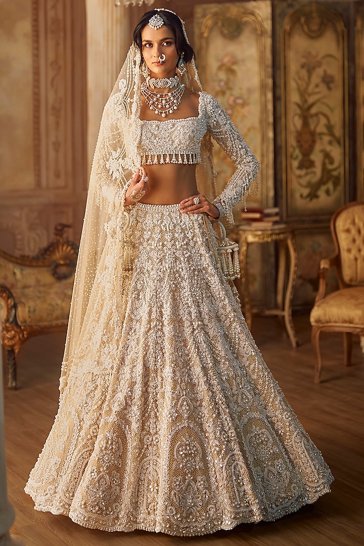 Nude Net Crystal Embroidered Bridal Lehenga Set by Seema Gujral at Pernia's Pop Up Shop