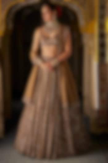 Copper Gold Tissue Silk Crystal Embroidered Bridal Lehenga Set by Seema Gujral at Pernia's Pop Up Shop