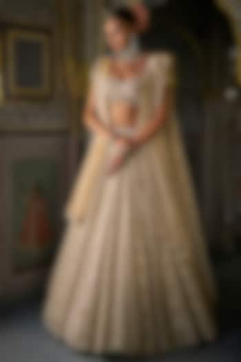 Ivory Organza Zardosi & Pearl Embroidered Bridal Lehenga Set by Seema Gujral at Pernia's Pop Up Shop