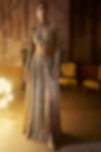 Gold Net Sequins Embroidered Bridal Lehenga Set by Seema Gujral at Pernia's Pop Up Shop