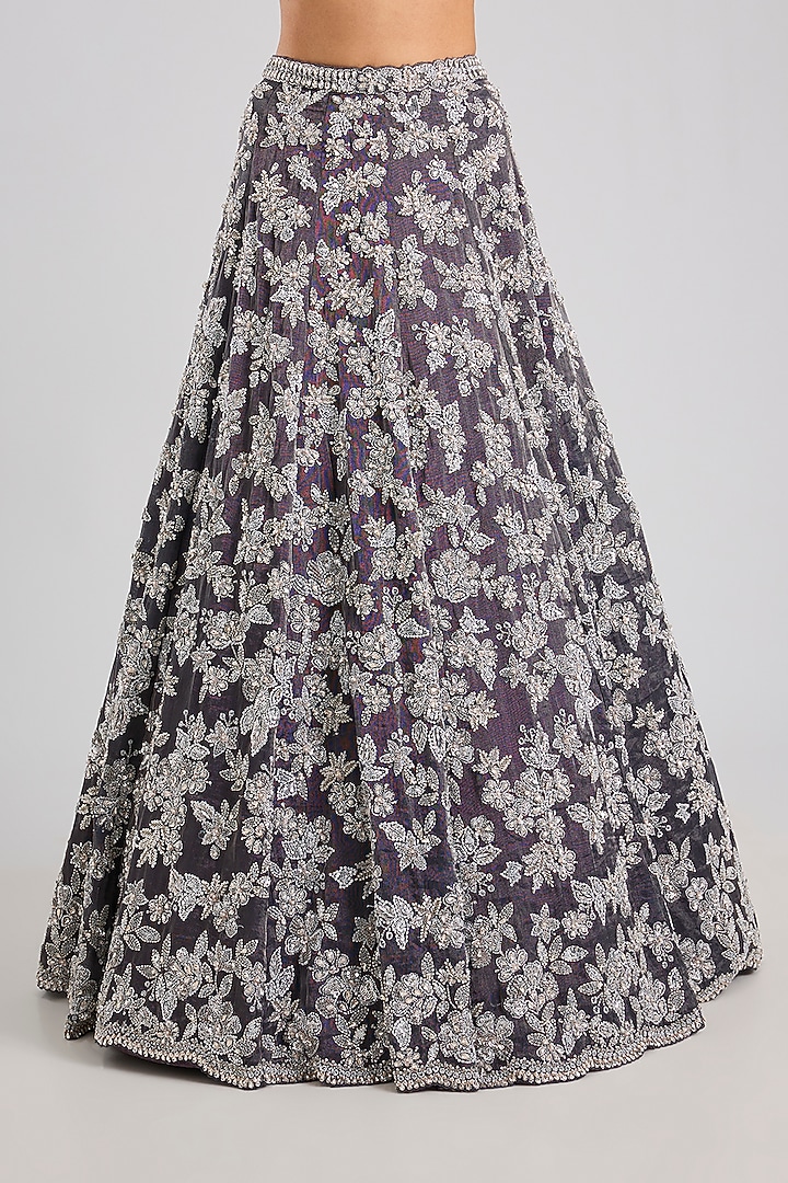 Silver Net Embroidered Bridal Lehenga Set by Seema Gujral at Pernia's Pop Up Shop