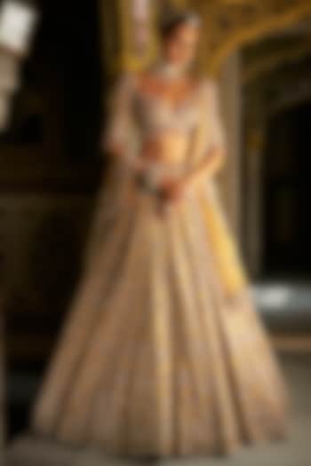 Gold Tissue Silk Crystal Embroidered Bridal lehenga for 22 Lehenga Set by Seema Gujral at Pernia's Pop Up Shop