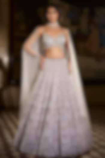 Silver Organza Crystal Embroidered Bridal Lehenga Set by Seema Gujral at Pernia's Pop Up Shop