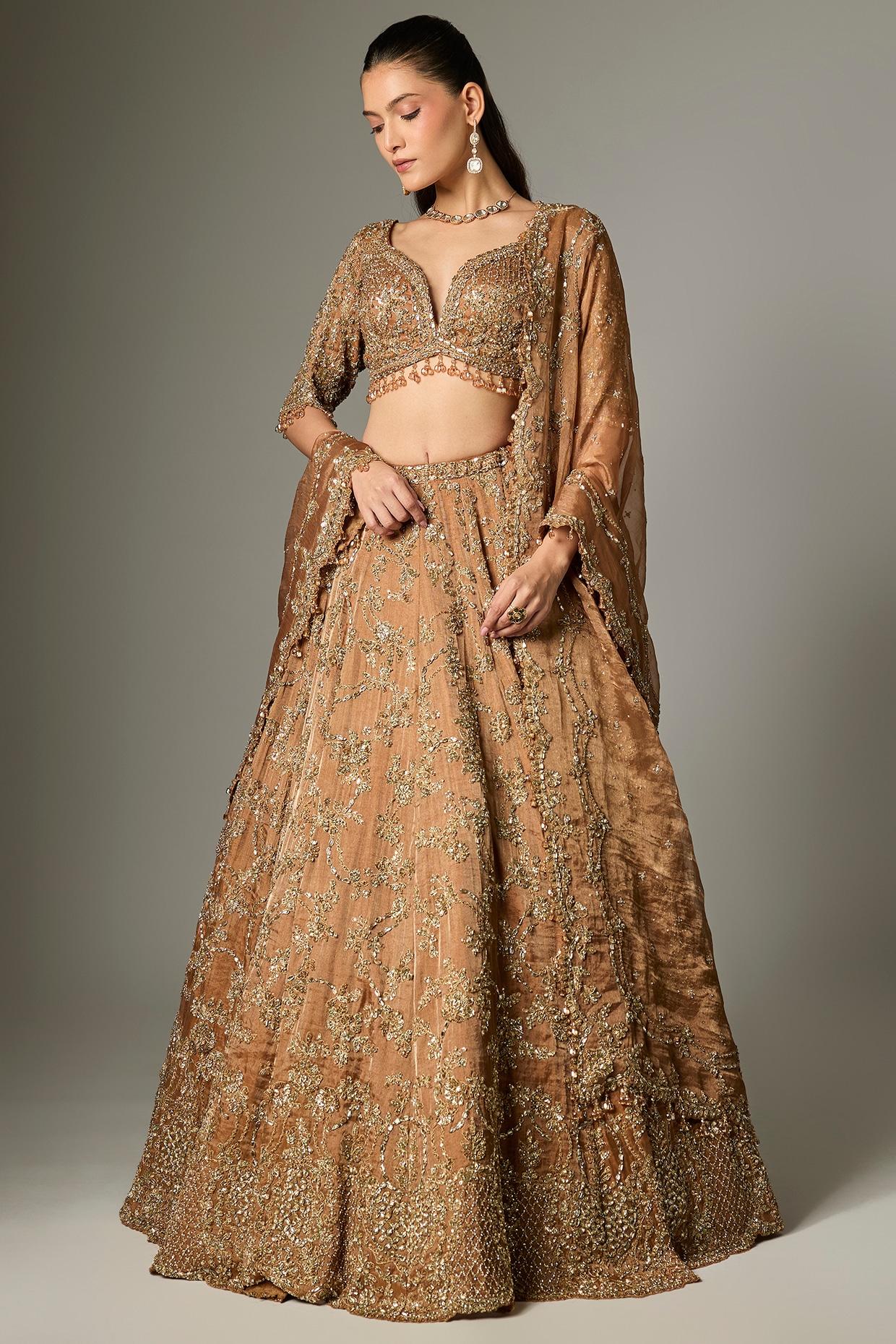 Seema Gujral Tissue Gold Net Embroidered Lehenga Set
