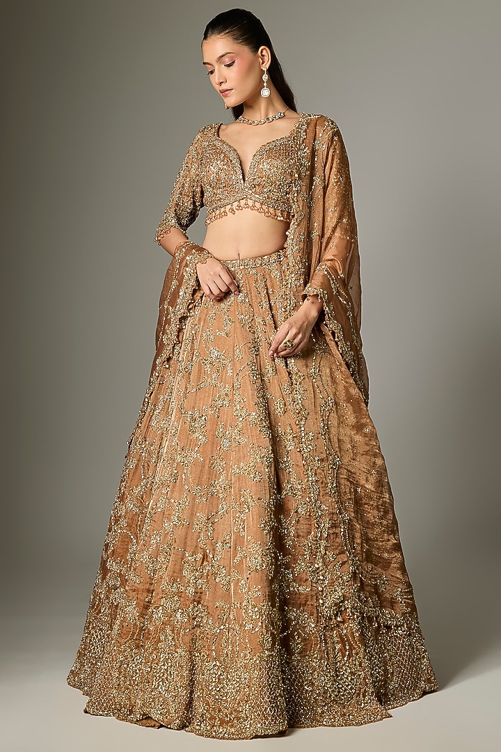 Tissue Gold Net Embroidered Bridal Lehenga Set by Seema Gujral at Pernia's Pop Up Shop