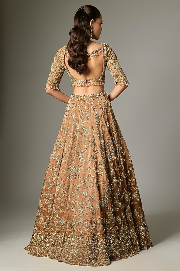 Tissue Gold Net Embroidered Bridal Lehenga Set by Seema Gujral at Pernia's Pop Up Shop