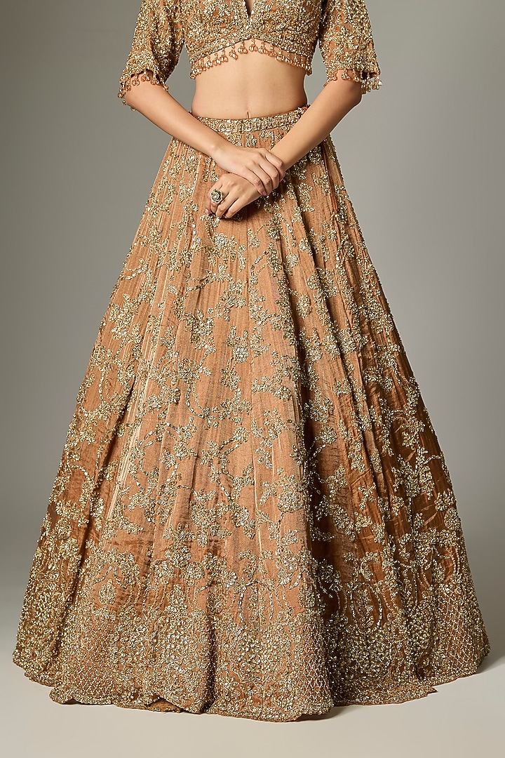 Tissue Gold Net Embroidered Bridal Lehenga Set by Seema Gujral at Pernia's Pop Up Shop
