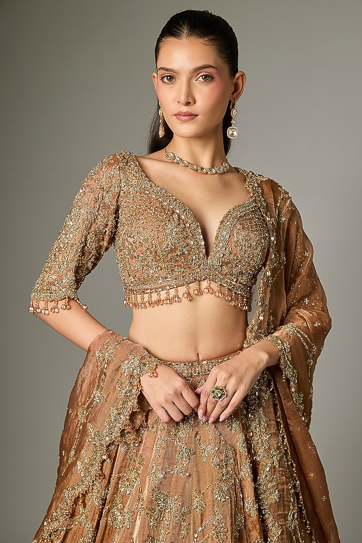 Tissue Gold Net Embroidered Bridal Lehenga Set by Seema Gujral at Pernia's Pop Up Shop