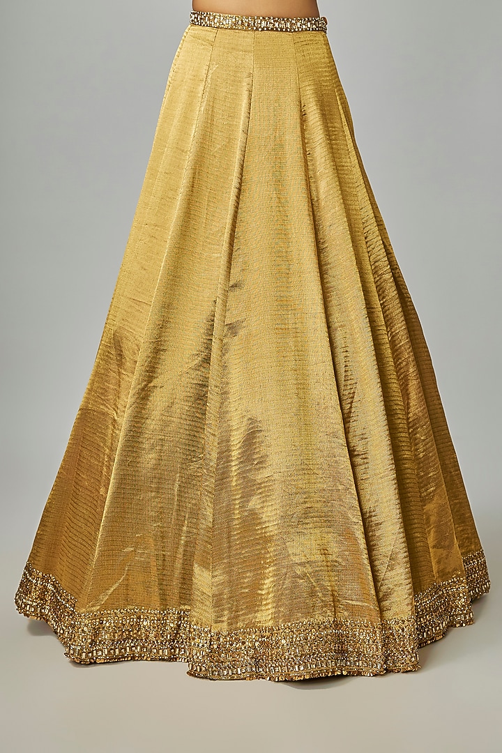 Antique Gold Banarasi Silk Bridal Lehenga Set by Seema Gujral at Pernia's Pop Up Shop