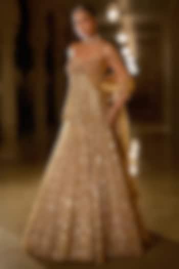 Antique Gold Net Zardosi Embroidered Bridal Lehenga Set by Seema Gujral at Pernia's Pop Up Shop