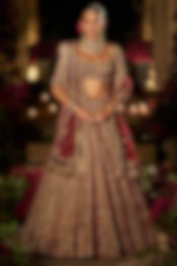 Plum & Maroon Velvet Zardosi Embroidered Bridal Lehenga Set by Seema Gujral at Pernia's Pop Up Shop