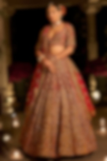 Maroon Velvet Zardosi Embroidered Bridal Lehenga Set by Seema Gujral at Pernia's Pop Up Shop