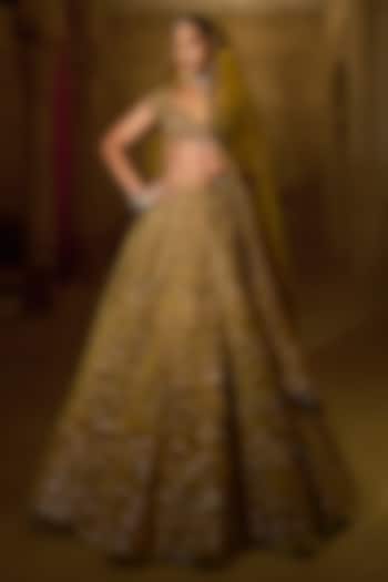 Green Velvet Zardosi Embroidered Bridal Lehenga Set by Seema Gujral at Pernia's Pop Up Shop