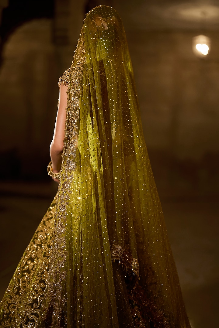 Green Velvet Zardosi Embroidered Bridal Lehenga Set by Seema Gujral at Pernia's Pop Up Shop