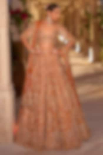 Rust Raw Silk Zardosi Embroidered Bridal Lehenga Set by Seema Gujral at Pernia's Pop Up Shop