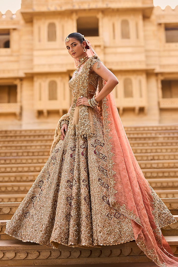 Light Gold Net Zardosi Embroidered Bridal Lehenga Set by Seema Gujral at Pernia's Pop Up Shop