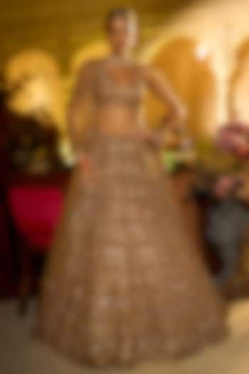 Antique Gold Net Sequins Embroidered Bridal Lehenga Set by Seema Gujral at Pernia's Pop Up Shop