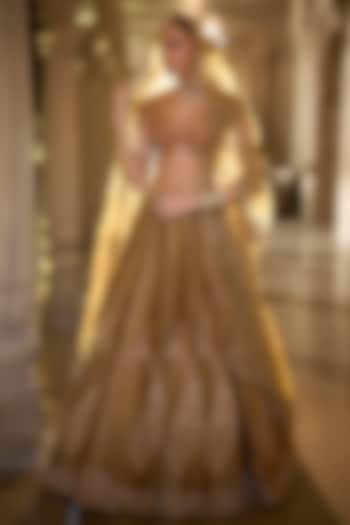 Gold Raw Silk Sequins Embroidered Bridal Lehenga Set by Seema Gujral at Pernia's Pop Up Shop