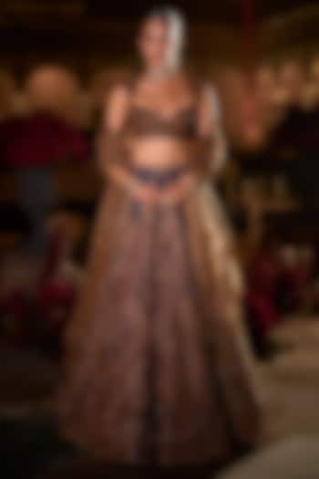 Navy Blue Raw Silk Sequins Embroidered Bridal Lehenga Set by Seema Gujral at Pernia's Pop Up Shop