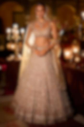 Multi-Colored Net Bugle Beads Embroidered Bridal Lehenga Set by Seema Gujral at Pernia's Pop Up Shop