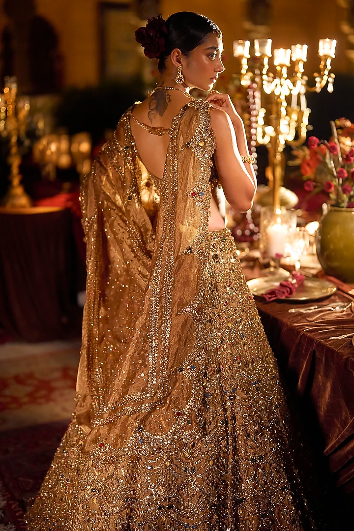Multi-Colored Net Bugle Beads Embroidered Bridal Lehenga Set by Seema Gujral at Pernia's Pop Up Shop