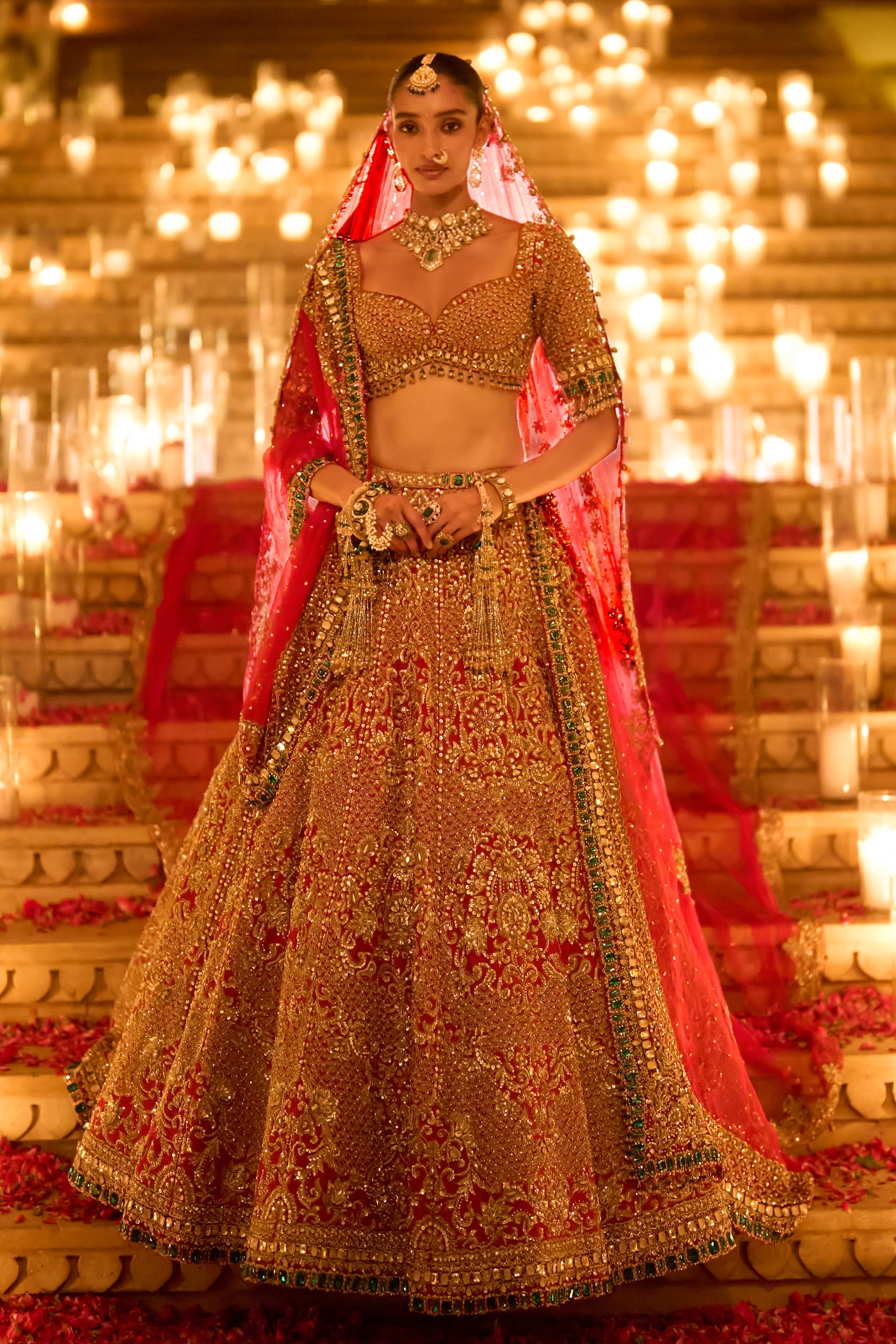 Seema Gujral Red Raw Silk Zardosi Embroidered Lehenga Set