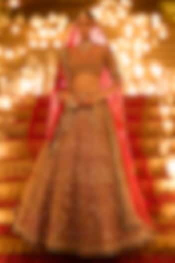 Red Raw Silk Zardosi Embroidered Bridal Lehenga Set by Seema Gujral at Pernia's Pop Up Shop