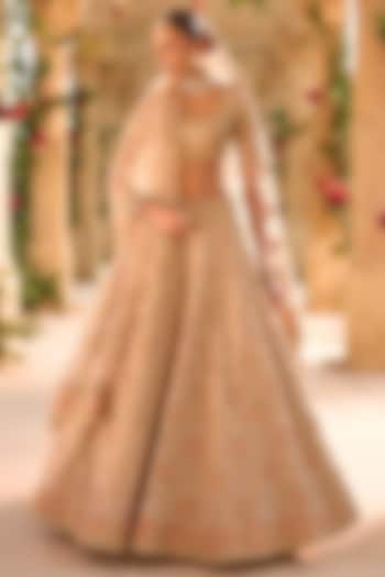 Nude & Gold Raw Silk Zari Embroidered Bridal Lehenga Set by Seema Gujral at Pernia's Pop Up Shop