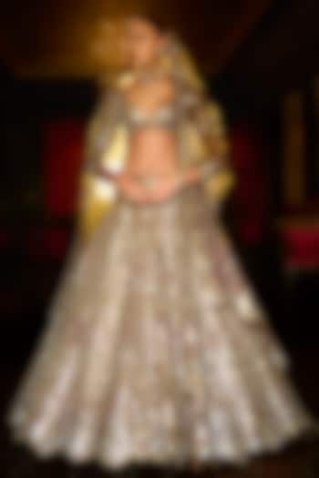 Maroon & Gold Organza Mirror Embroidered Bridal Lehenga Set by Seema Gujral at Pernia's Pop Up Shop