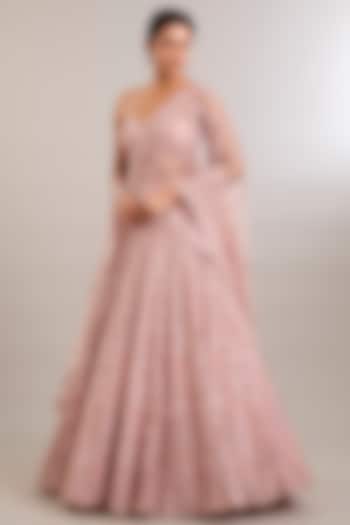 Coral Pink Net Bridal Lehenga Set by Seema Gujral at Pernia's Pop Up Shop