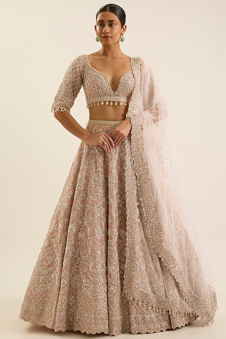 Blush Pink Net Bridal Lehenga Set by Seema Gujral at Pernia's Pop Up Shop