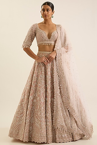Blush Pink Net Lehenga Set by Seema Gujral