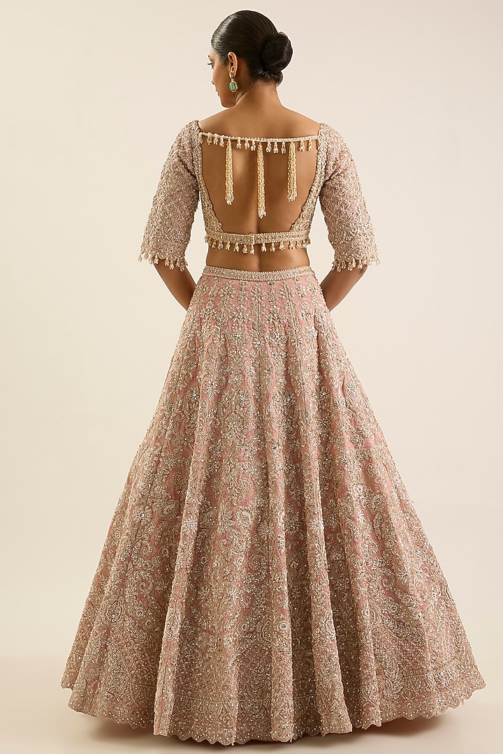 Blush Pink Net Bridal Lehenga Set by Seema Gujral at Pernia's Pop Up Shop